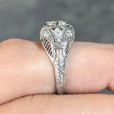 1928 Art Deco 0.56 CTW Old European Diamond Platinum Fleur-De-Lis Vintage Engagement Ring Wilson's Estate Jewelry