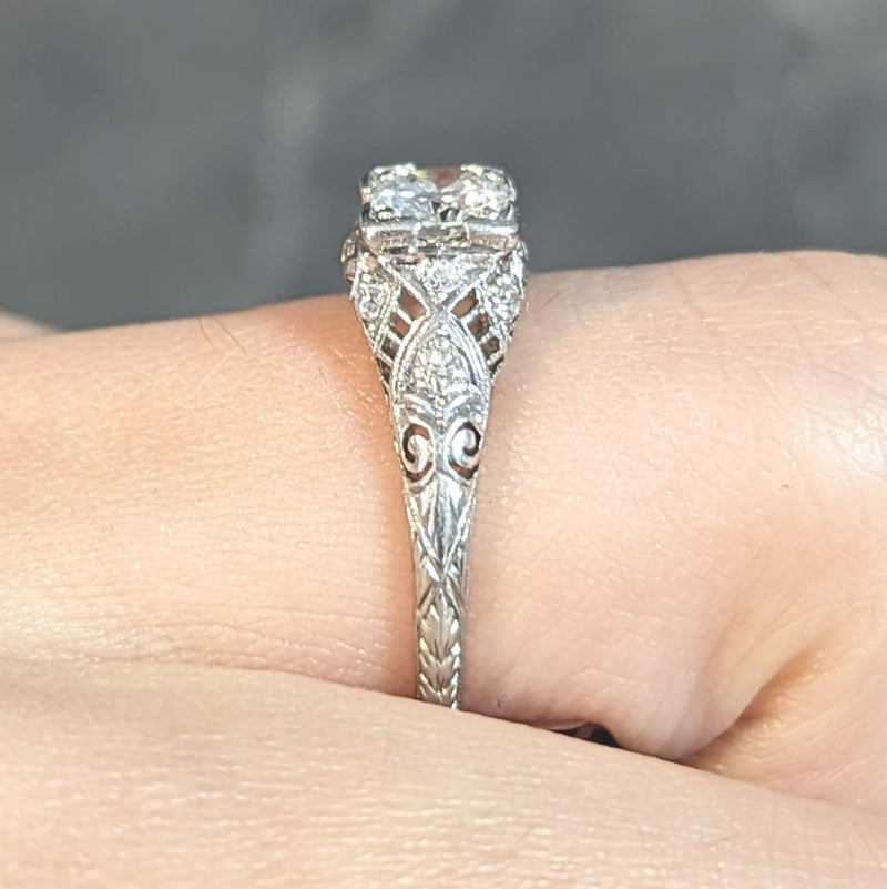 Art Deco 0.75 CTW Old European Diamond Platinum Swirl Vintage Engagement Ring