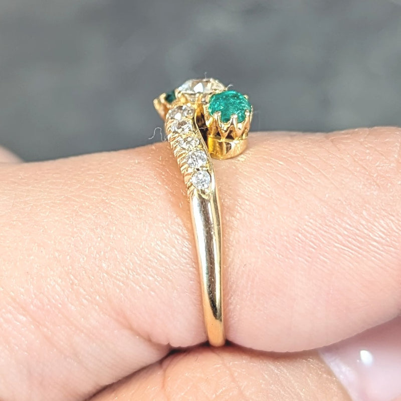1.08 CTW Emerald Diamond 18 Karat Yellow Gold Vintage Bypass Ring Wilson's Estate Jewelry
