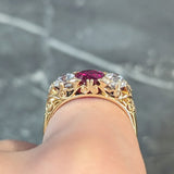 Victorian 2.70 CTW No Heat Burma Ruby Diamond Three Stone 18 Karat Yellow Gold Antique Ring AGL Wilson's Estate Jewelry