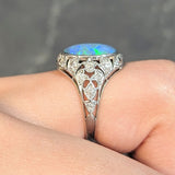Art Deco Opal Diamond Platinum Ivy Bombé Vintage Gemstone Ring Wilson's Estate Jewelry