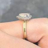 1980s Opal Diamond 18 Karat Yellow White Gold Triangular Vintage Halo Ring Wilson's Estate Jewelry