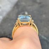 Contemporary 7.27 CTW Aquamarine Diamond 18 Karat Yellow Gold Cocktail Ring Wilson's Estate Jewelry