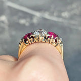Victorian 3.40 CTW Diamond No Heat Burma Ruby 18 Karat Gold Antique Three Stone Ring GIA Wilson's Estate Jewelry