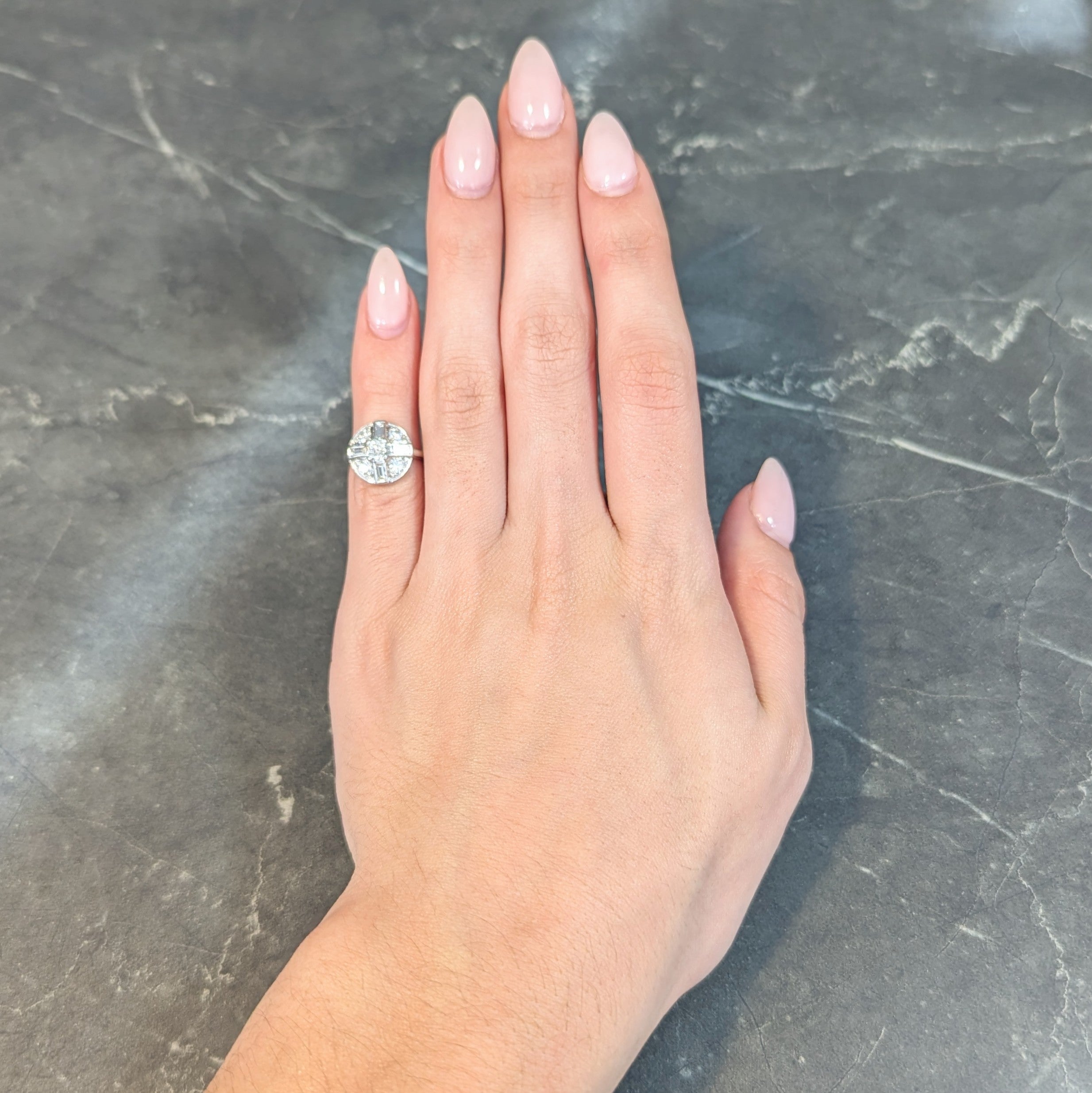 Mid-Century 1.00 CTW Diamond Platinum Vintage Circular Dinner Ring Wilson's Estate Jewelry