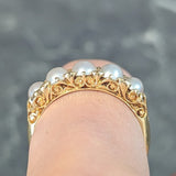 Victorian Pearl Diamond 18 Karat Yellow Gold Scrolling Three Stone Antique Band Ring Wilson's Estate Jewelry