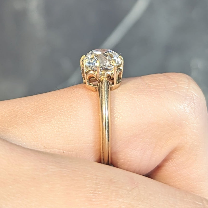 Victorian 2.11 CTW Old Mine Cut Diamond 14 Karat Yellow Gold Arch Antique Engagement Ring GIA