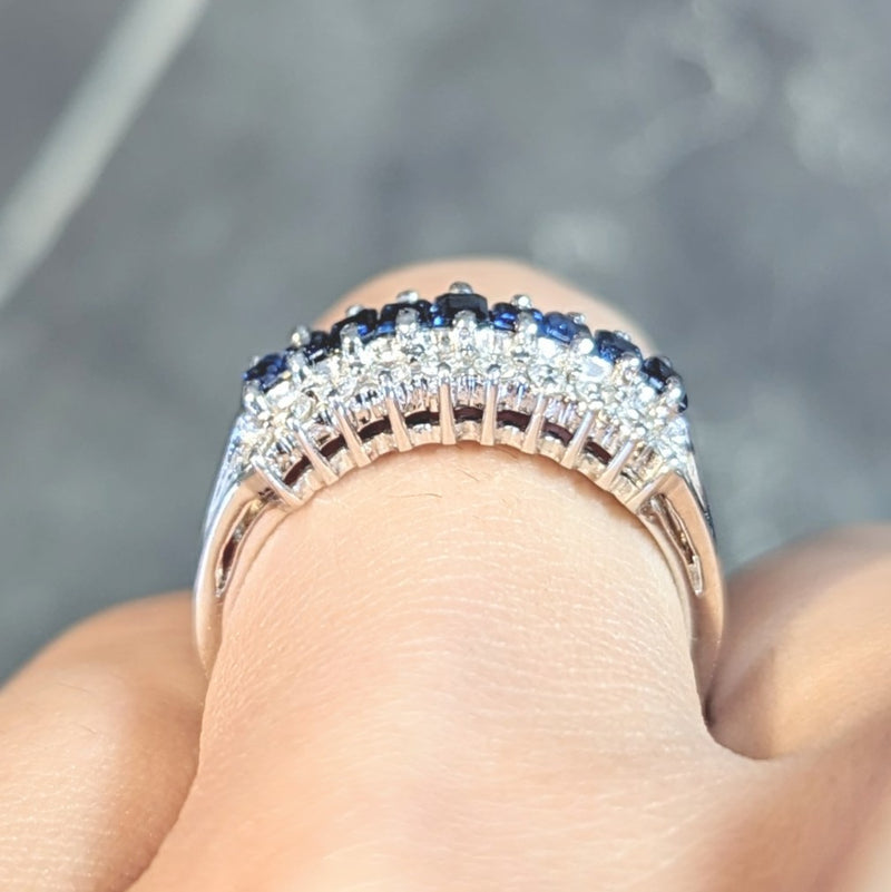 Contemporary 1.59 CTW Sapphire Diamond 18 Karat White Gold Wide Band Ring