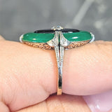 Art Deco Old Mine Cut Diamond Onyx Quartz Platinum 18 Karat Gold Vintage Ring