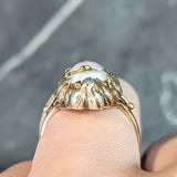 Arts & Crafts Diamond Baroque Pearl 14 Karat Yellow Gold Antique Floral Dinner Ring