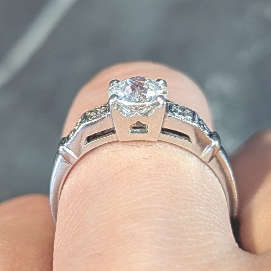 Art Deco 1.01 CTW Old European Cut Diamond Platinum Five Stone Vintage Engagement Ring Wilson's Estate Jewelry