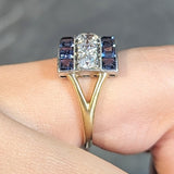 Art Deco 2.80 CTW Diamond Sapphire Platinum 18 Karat Gold Vintage Band Ring