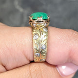 Arts & Crafts Jade Platinum 18 Karat Tri-Colored Gold Rose Yellow White Antique Ring
