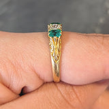 Victorian Emerald Diamond 18 Karat Yellow Gold Scrolling Five Stone Antique Band Ring