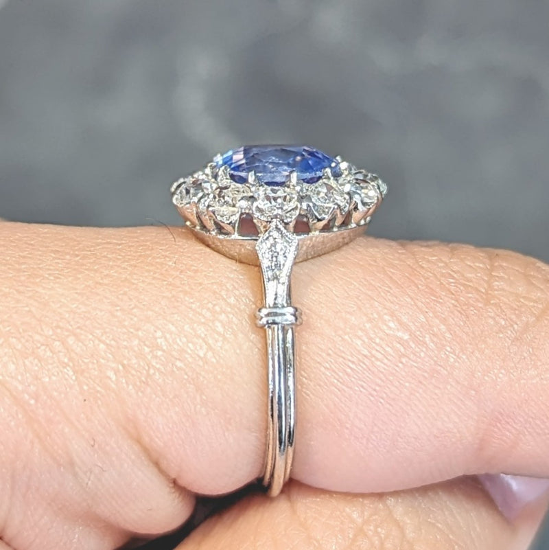 Art Deco 4.14 CTW No Heat Ceylon Sapphire Diamond Platinum Vintage Pear Halo Ring GIA