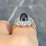 Edwardian 5.50 CTW No Heat Sugarloaf Sapphire Diamond Platinum 14 Karat Gold Antique Halo Ring GIA
