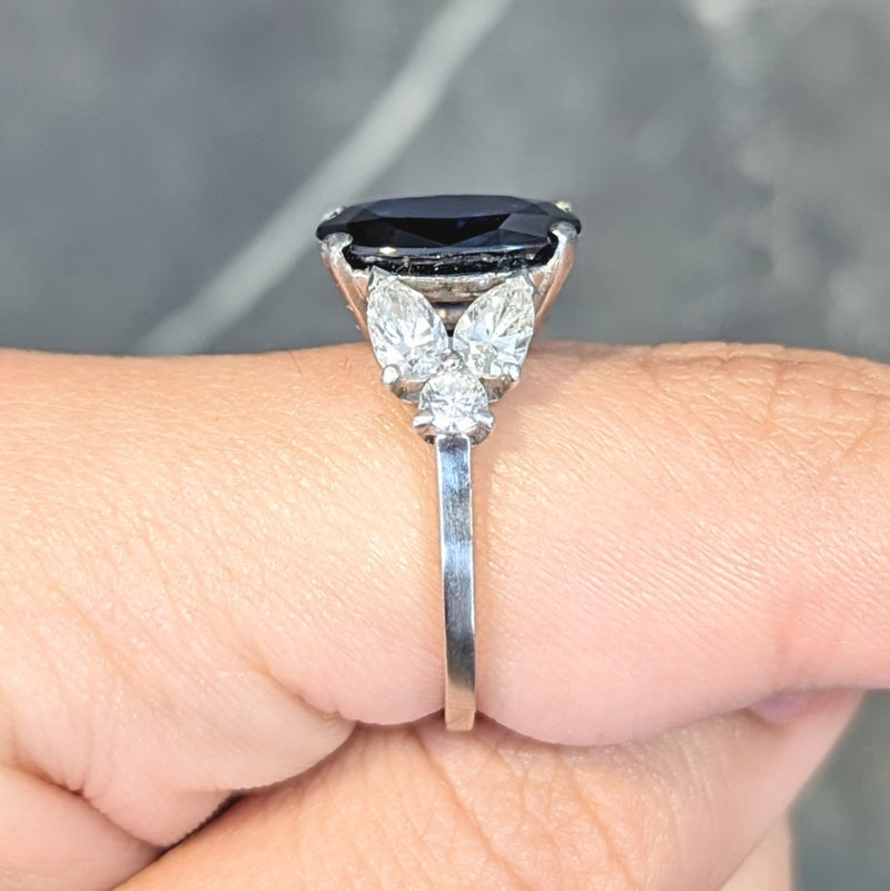 Mid-Century 5.60 CTW Sapphire Diamond Platinum Vintage Cluster Ring