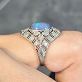 Art Deco Jelly Opal Cabochon Diamond Platinum Lotus Vintage Filigree Dinner Ring