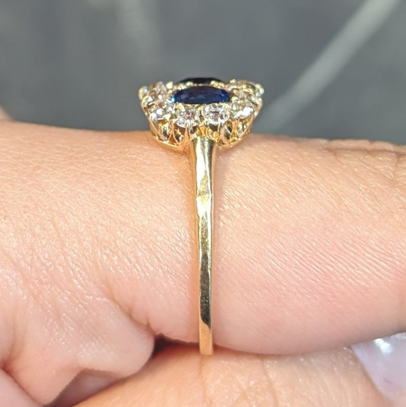 Victorian 2.58 CTW Sapphire Diamond 18 Karat Yellow Gold Antique Cluster Band Ring