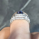 Art Deco 3.00 CTW No Heat Ceylon Blue Sapphire Diamond Platinum Bombé Vintage Ring GIA