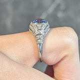 Art Deco 3.00 CTW No Heat Ceylon Blue Sapphire Diamond Platinum Bombé Vintage Ring GIA