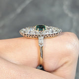 Edwardian French Emerald Diamond Platinum 14 Karat Gold Antique Navette Cluster Ring