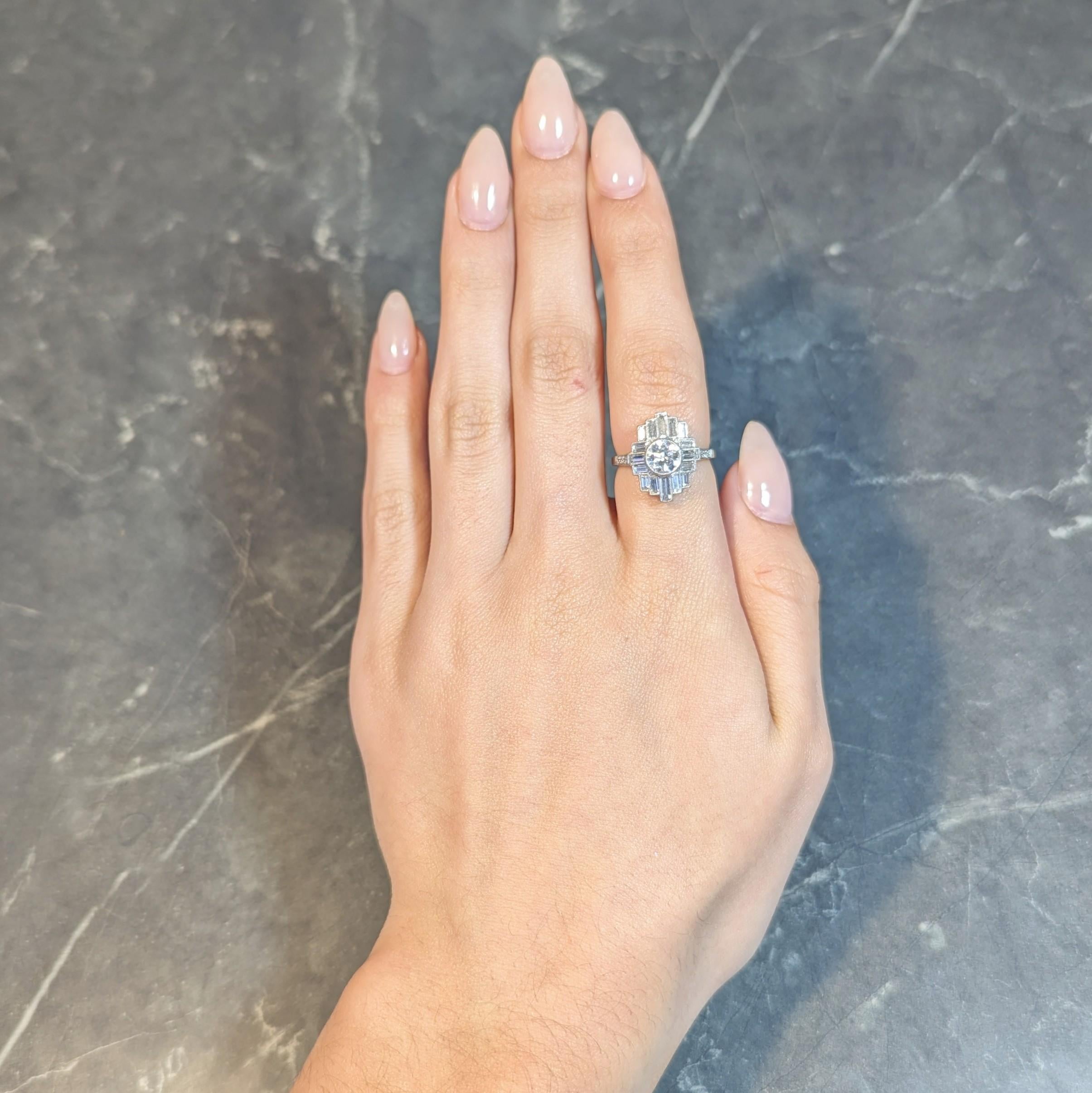 Mid-Century 2.45 CTW Diamond Platinum Streamline Vintage Cluster Ring
