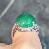 Contemporary 1.32 CTW Diamond Natural Jadeite Jade 18 Karat White Gold Ring GIA