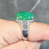 Contemporary 1.32 CTW Diamond Natural Jadeite Jade 18 Karat White Gold Ring GIA