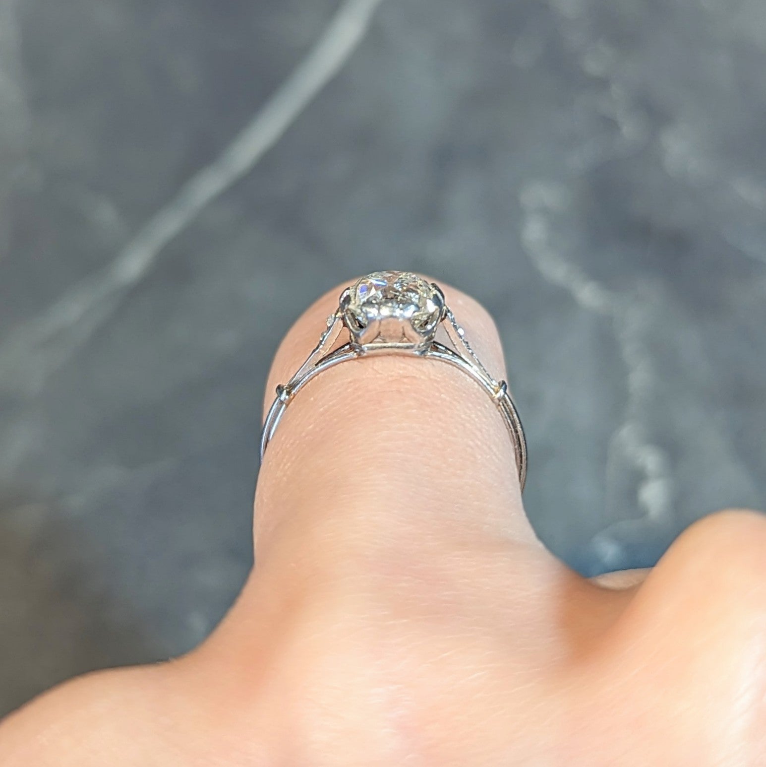 Art Deco French 1.55 CTW Old Mine Cut Diamond Platinum Vintage Engagement Ring Wilson's Estate Jewelry