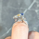 Erwin Reu Co. Mid-Century 2.03 CTW Sapphire Diamond 14 Karat White Gold Vintage Bypass Ring