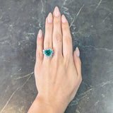 Contemporary 7.00 CTW Colombian Emerald Diamond 18 Karat White Gold Heart Halo Ring AGL