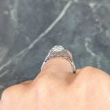 Art Deco 0.65 CTW Old European Diamond Platinum Scrolling Lotus Vintage Engagement Ring