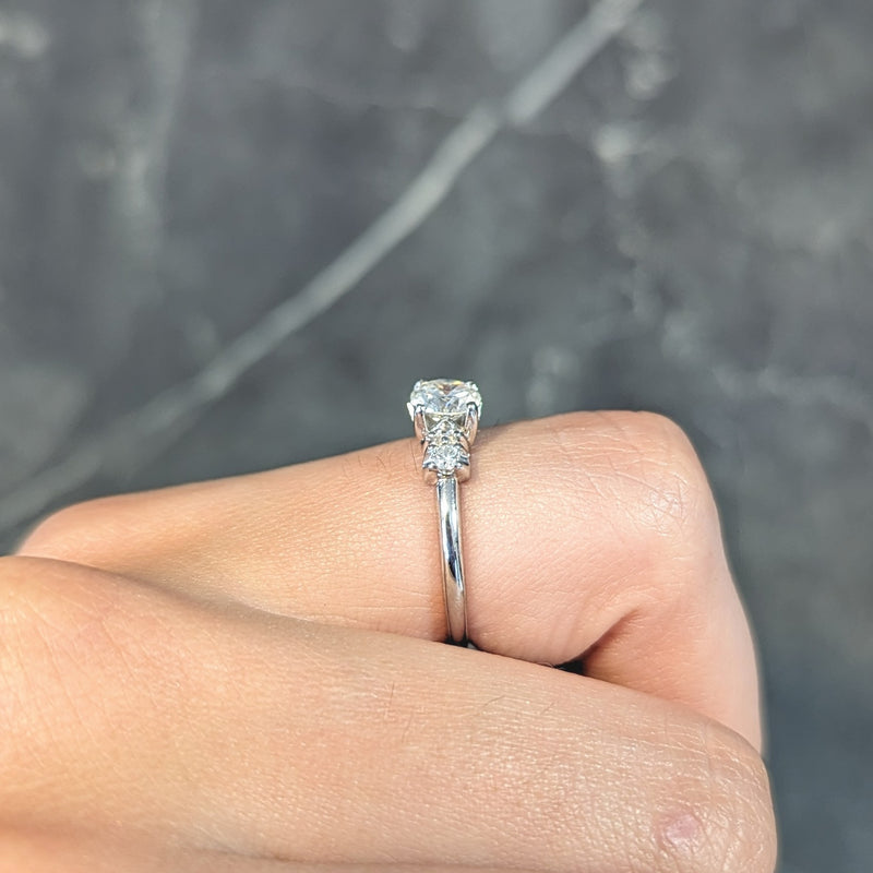 Mid-Century 0.65 CTW Transitional Cut Diamond 18 Karat White Gold Engagement Ring