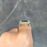 Antique 6.78 CTW Peridot Diamond 18 Karat Yellow Gold Halo Ring