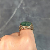 Victorian Nephrite Jade 14 Karat Yellow Gold Heraldry Intaglio Antique Unisex Ivy Signet Ring