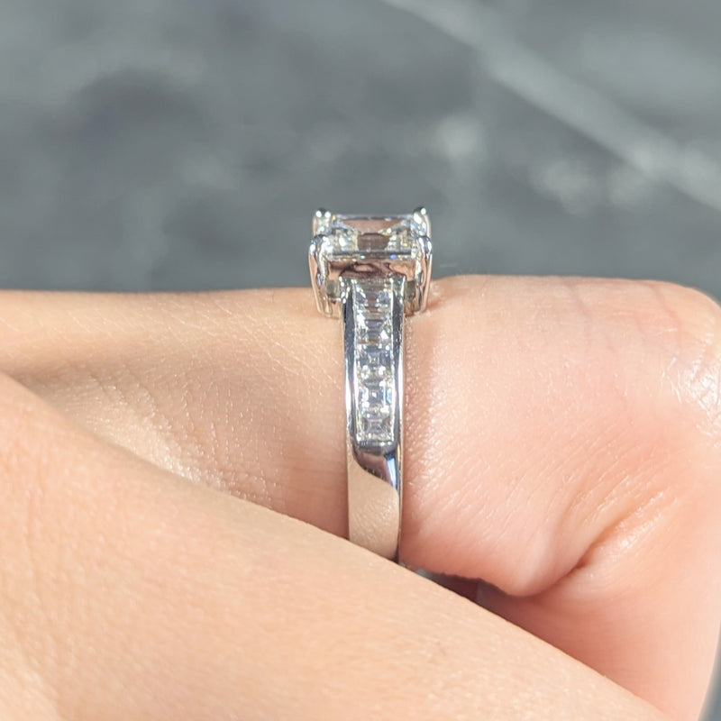 Contemporary 1.79 CTW Step Cut Diamond Platinum Channel Engagement Ring Wilson's Estate Jewelry