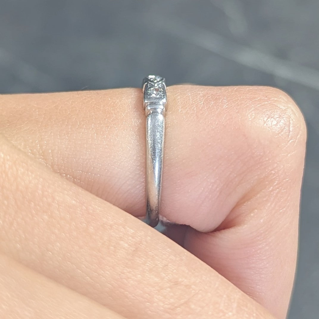 Art Deco Diamond Platinum Navette Three Stone Band Ring Wilson's Estate Jewelry