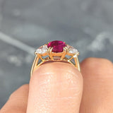 French 2.83 Carats No Heat Burmese Ruby Diamond Three Stone 18 Karat Yellow Gold Ring Wilson's Estate Jewelry