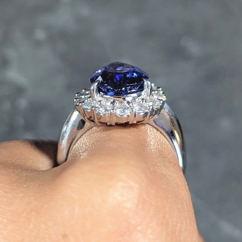 Contemporary 7.54 CTW Pear Cut Tanzanite Diamond Platinum Halo Ring Wilson's Estate Jewelry