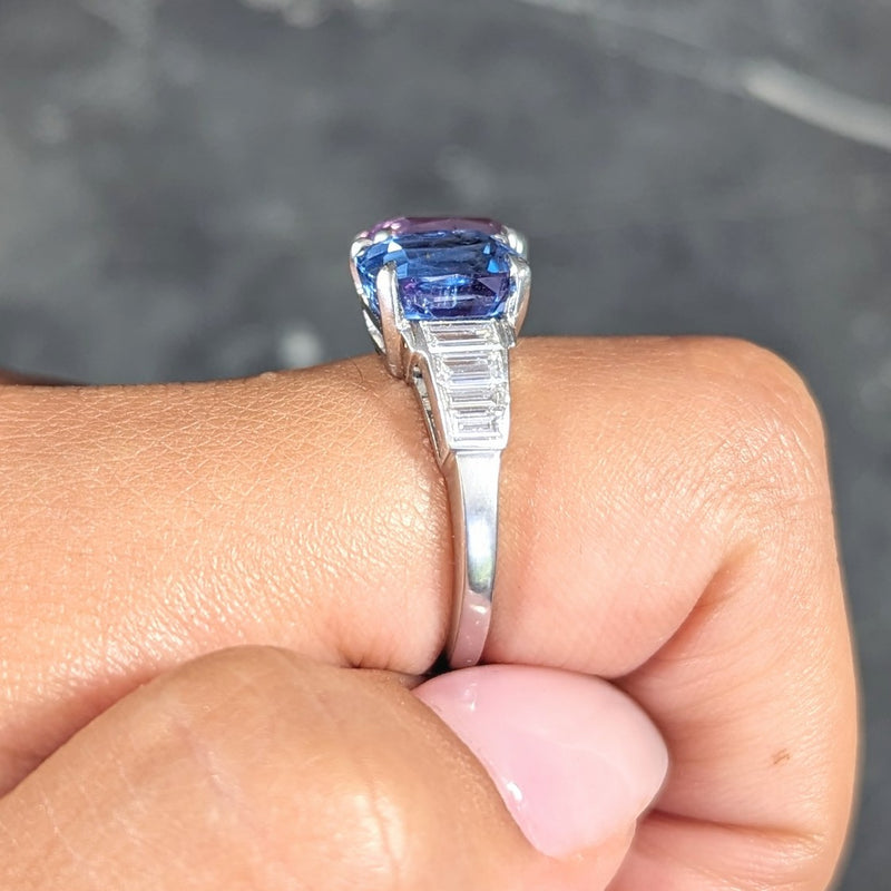 Mid-Century 7.84 CTW Cushion Cut No Heat Pink & Blue Sapphire Diamond Bypass Vintage Gemstone Ring GIA Wilson's Estate Jewelry