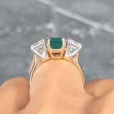 1980's 3.27 CTW Colombian Emerald Diamond Platinum 14 Karat Yellow Gold Vintage Three Stone Ring GIA Wilson's Estate Jewelry