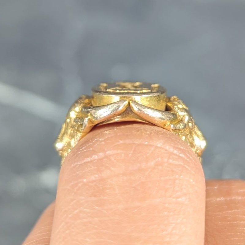 Victorian 14 Karat Yellow Gold Fortune Favors The Brave Bull Antique Intaglio Signet Ring Wilson's Estate Jewelry