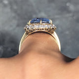 Jabel Mid-Century 6.99 CTW No Heat Ceylon Sapphire Diamond 14 Karat Yellow Gold Vintage Halo Ring GIA Wilson's Estate Jewelry