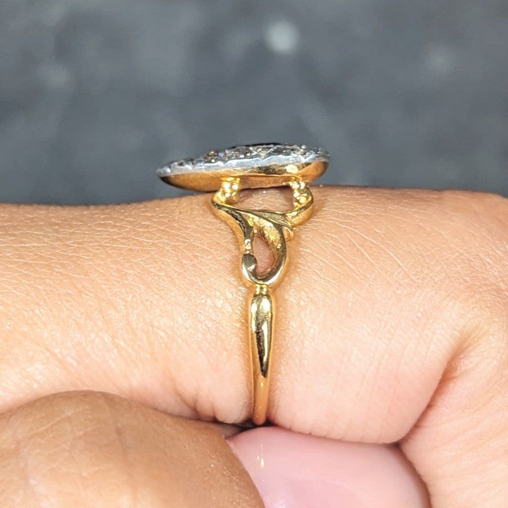 Art Nouveau 0.74 CTW Diamond Amethyst Silver 14 Karat Gold Antique Heart Ring Wilson's Estate Jewelry