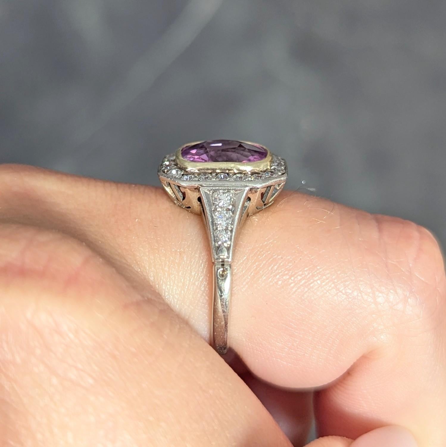 Vintage 4.27 CTW Ceylon Sapphire Diamond Platinum 14K Gold Halo Ring