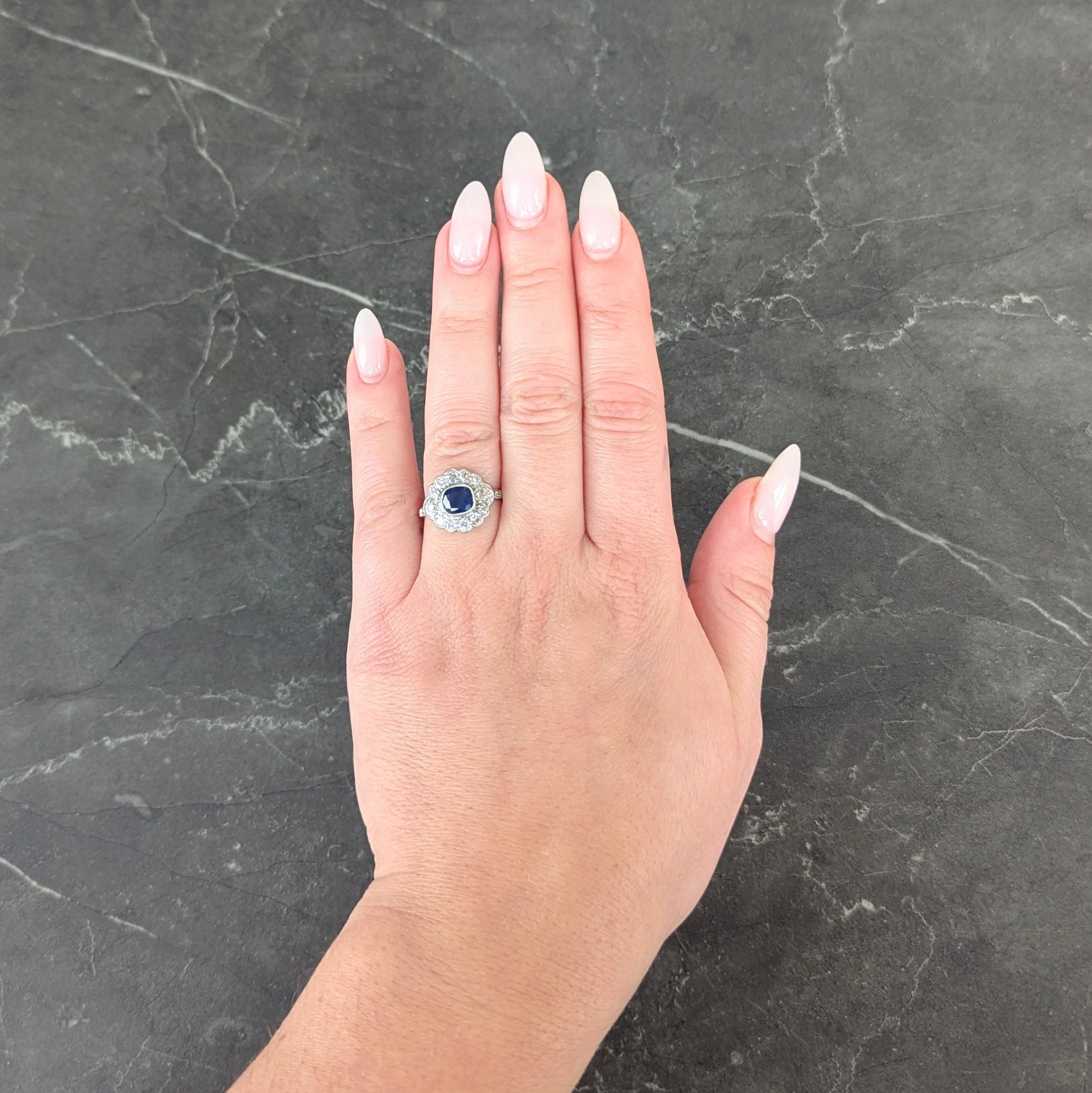 Art Deco 2.69 CTW No Heat Sapphire Diamond Platinum Vintage Halo Ring GIA