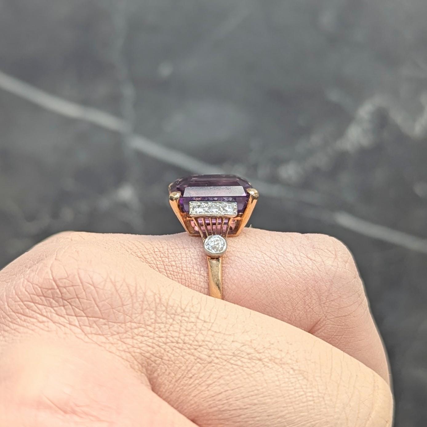Retro 10.22 CTW Amethyst Diamond Platinum 14 Karat Gold Vintage Cocktail Ring