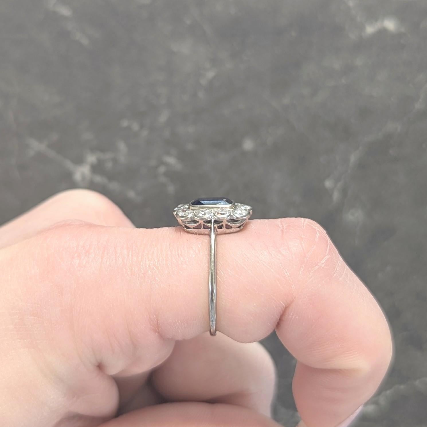 Art Deco 2.00 CTW Sapphire Diamond Platinum Vintage Halo Ring