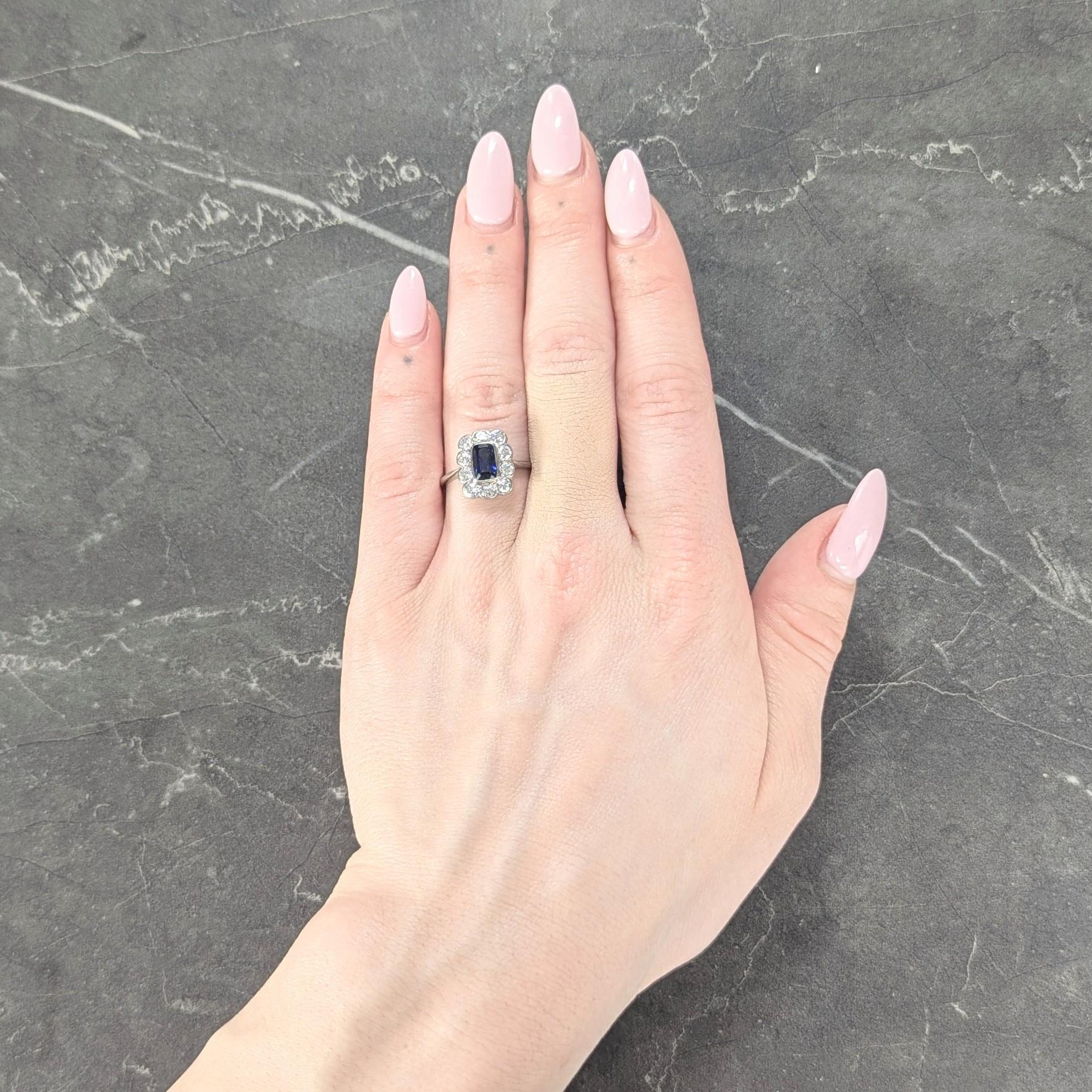 Art Deco 2.00 CTW Sapphire Diamond Platinum Vintage Halo Ring